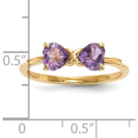 14K Yellow Gold Polished Heart-Shaped Amethyst Bow Ring - 2 x 0.5 Carat Amethyst by Oro Pregiato