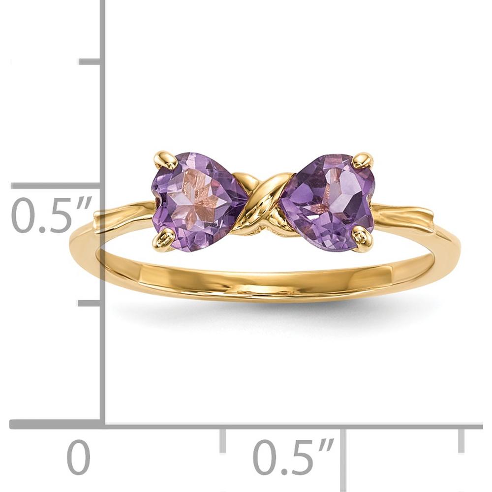 14K Yellow Gold Polished Heart-Shaped Amethyst Bow Ring - 2 x 0.5 Carat Amethyst by Oro Pregiato