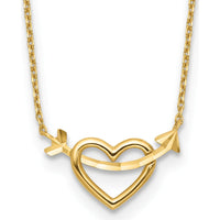 14K Yellow Gold Polished Heart with Arrow Pendant Necklace - 18" with 2" Extender by 0