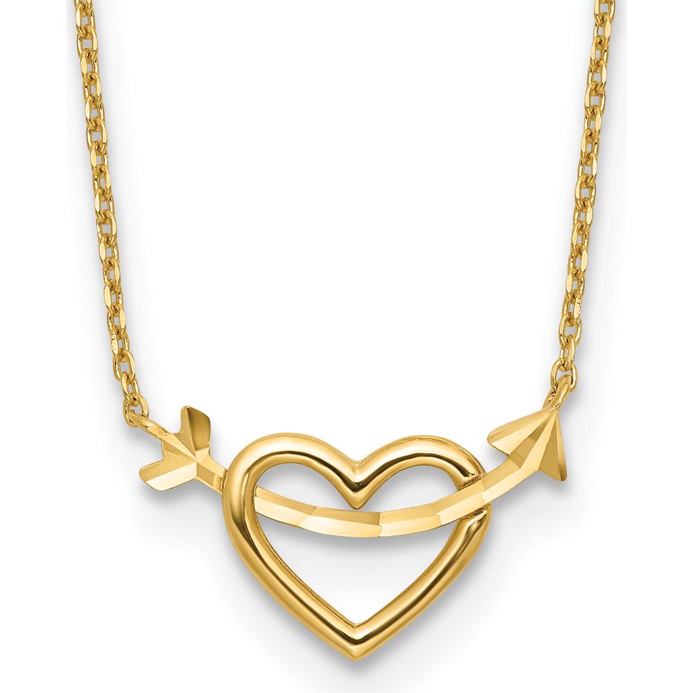 14K Yellow Gold Polished Heart with Arrow Pendant Necklace - 18" with 2" Extender by 0