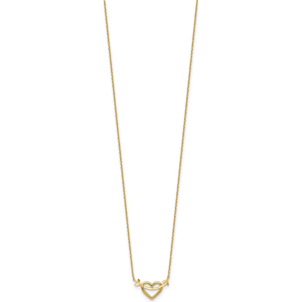 14K Yellow Gold Polished Heart with Arrow Pendant Necklace - 18