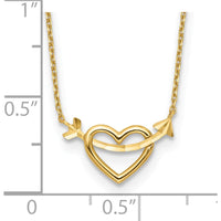 14K Yellow Gold Polished Heart with Arrow Pendant Necklace - 18" with 2" Extender by 0