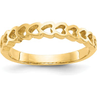 14K Yellow Gold Polished Hearts Ring with Tapered Band - Elegant Heart Motif Design by Oro Pregiato