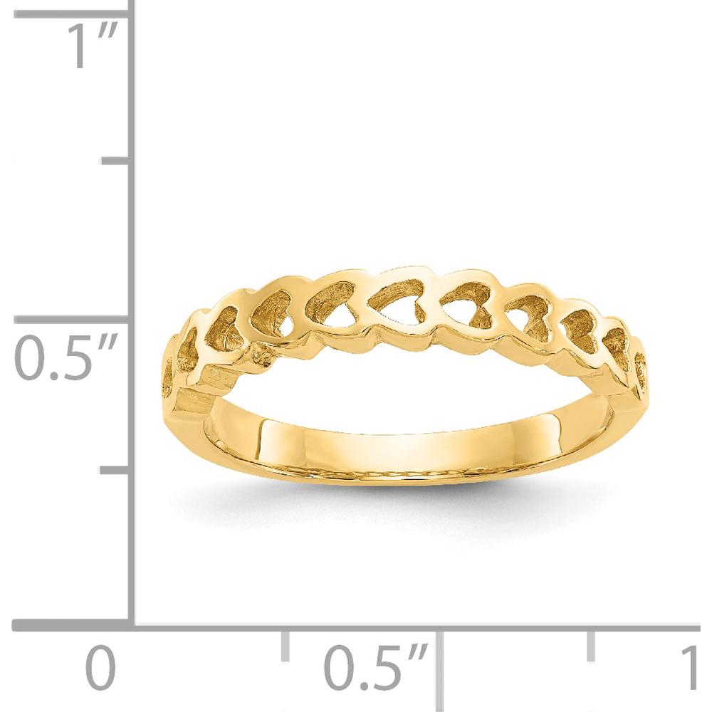 14K Yellow Gold Polished Hearts Ring with Tapered Band - Elegant Heart Motif Design by Oro Pregiato