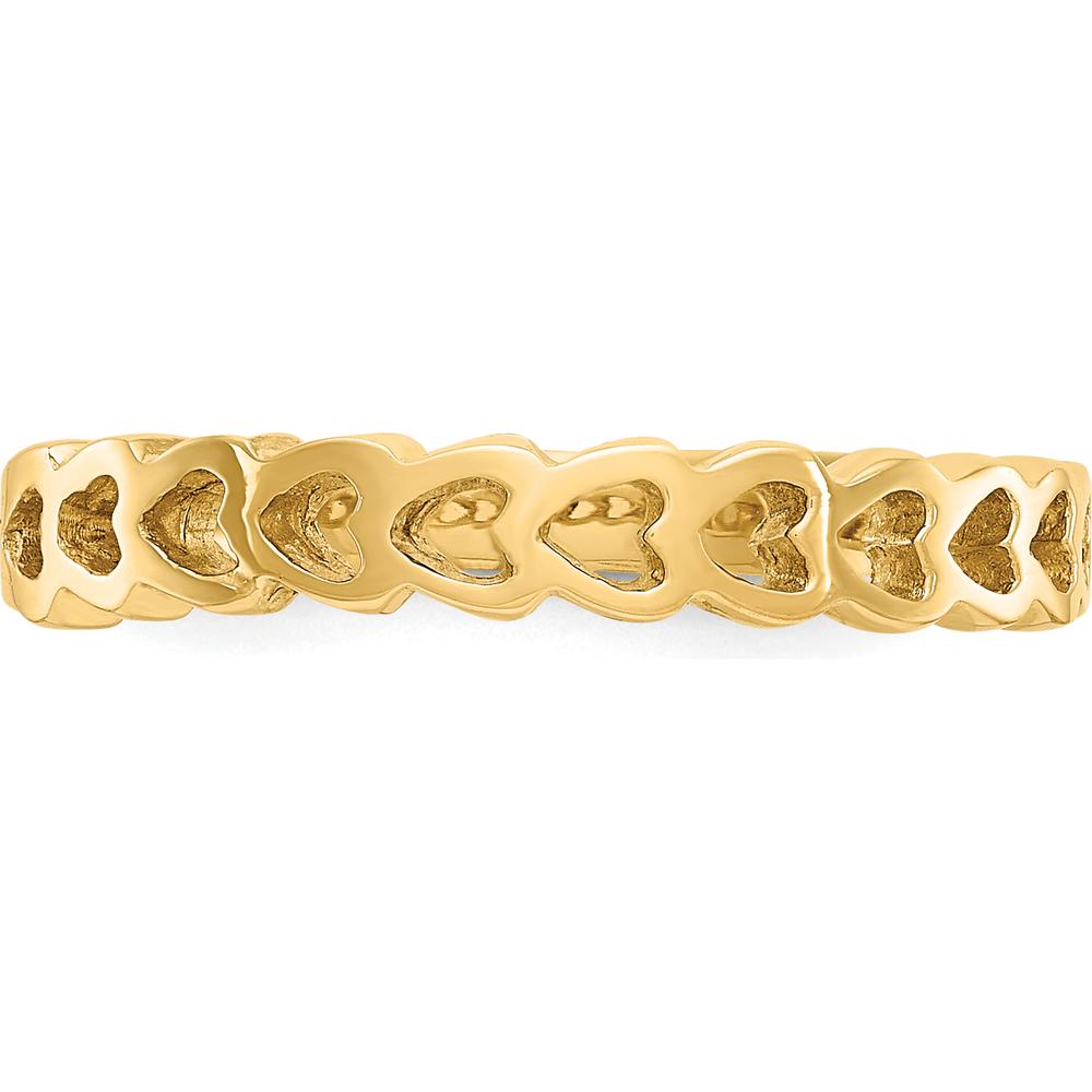 14K Yellow Gold Polished Hearts Ring with Tapered Band - Elegant Heart Motif Design by Oro Pregiato