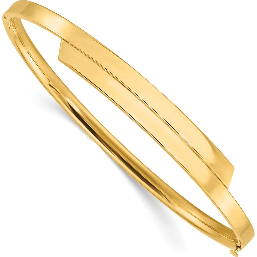 14K Yellow Gold Polished Hinged Bypass Bangle Bracelet - 7.4mm Width by Oro Pregiato