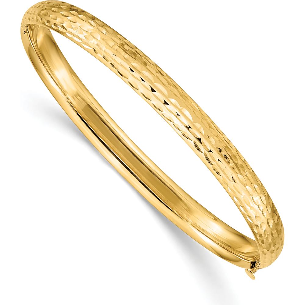 14K Yellow Gold Polished Hinged Diamond-Cut Bangle for Children - 5mm Width by Oro Pregiato