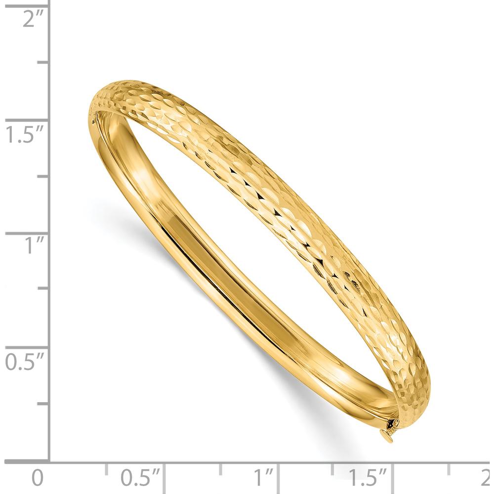 14K Yellow Gold Polished Hinged Diamond-Cut Bangle for Children - 5mm Width by Oro Pregiato