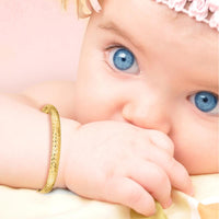14K Yellow Gold Polished Hinged Diamond-Cut Bangle for Children - 5mm Width by Oro Pregiato