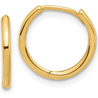 14K Yellow Gold Polished Hinged Hoop Earrings - 13.5mm Length, 1.5mm Thickness by 0
