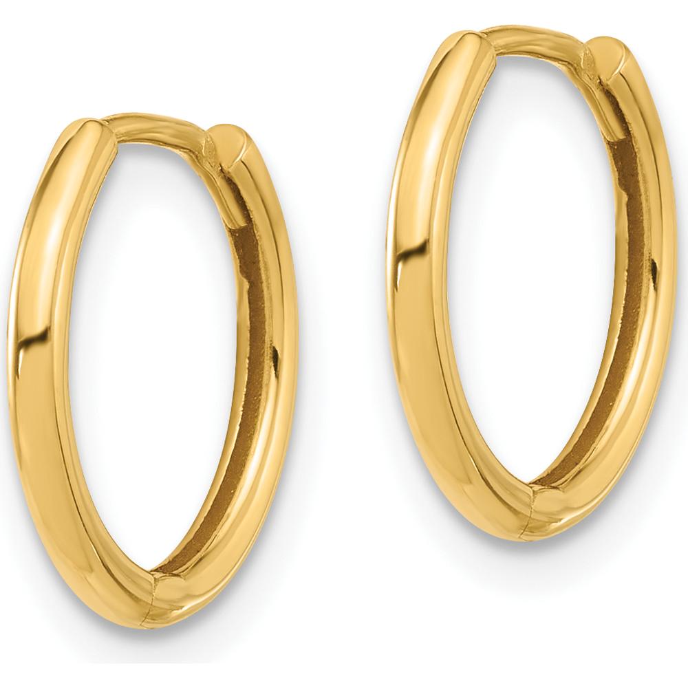 14K Yellow Gold Polished Hinged Hoop Earrings - 13.5mm Length, 1.5mm Thickness by 0