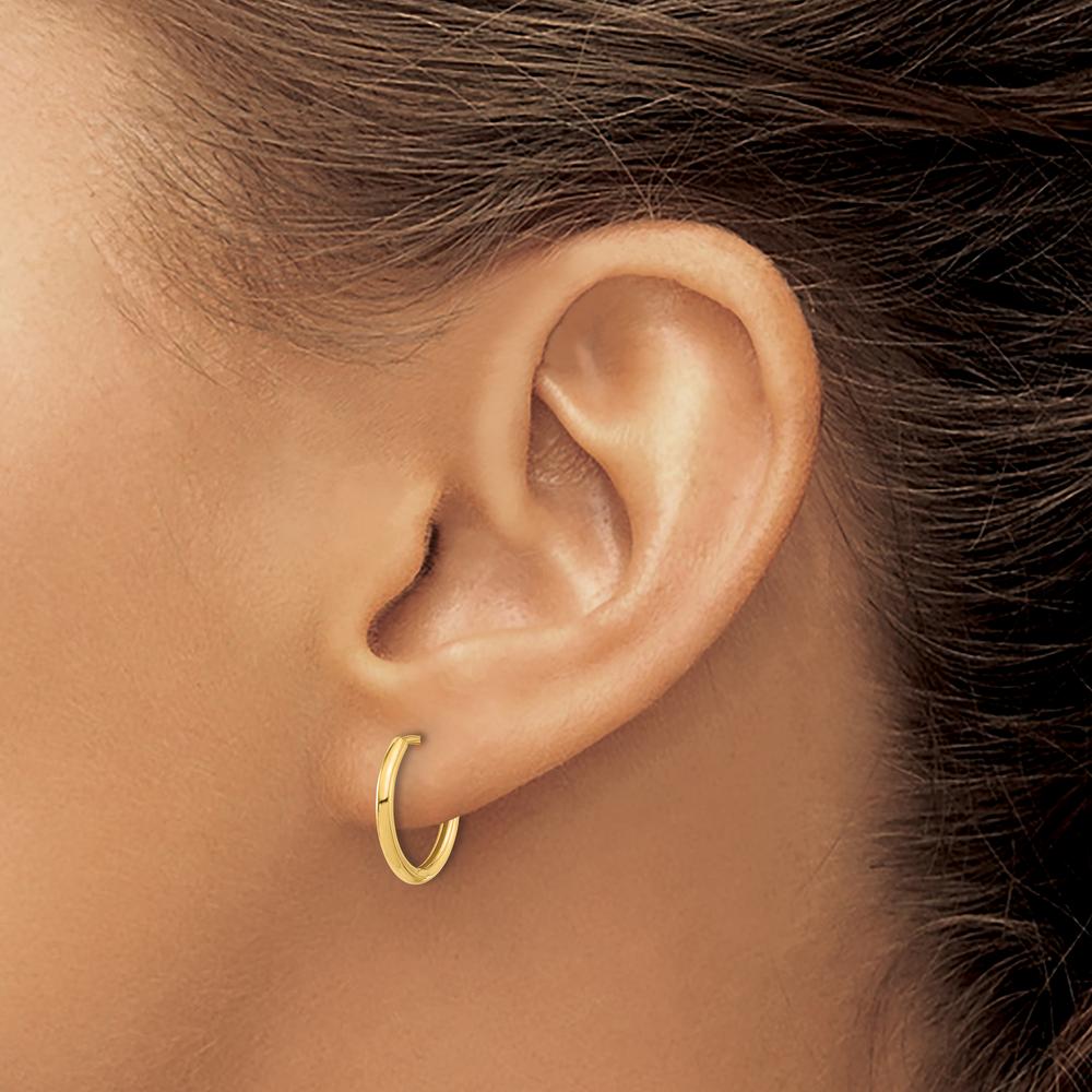 14K Yellow Gold Polished Hinged Hoop Earrings - 13.5mm Length, 1.5mm Thickness by 0