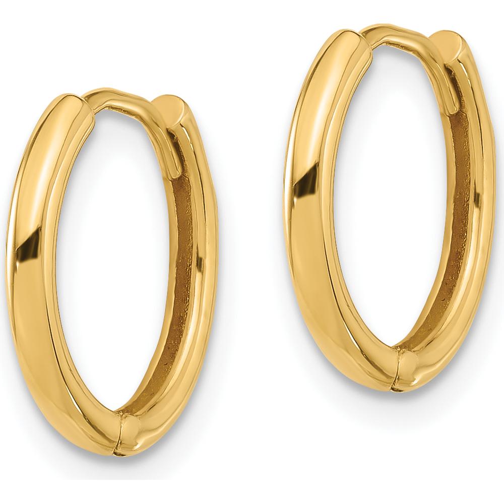 14K Yellow Gold Polished Hinged Hoop Earrings - 13.5mm Length, 14.5mm Width by 0