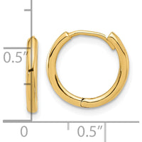 14K Yellow Gold Polished Hinged Hoop Earrings - 13.5mm Length, 14.5mm Width by 0