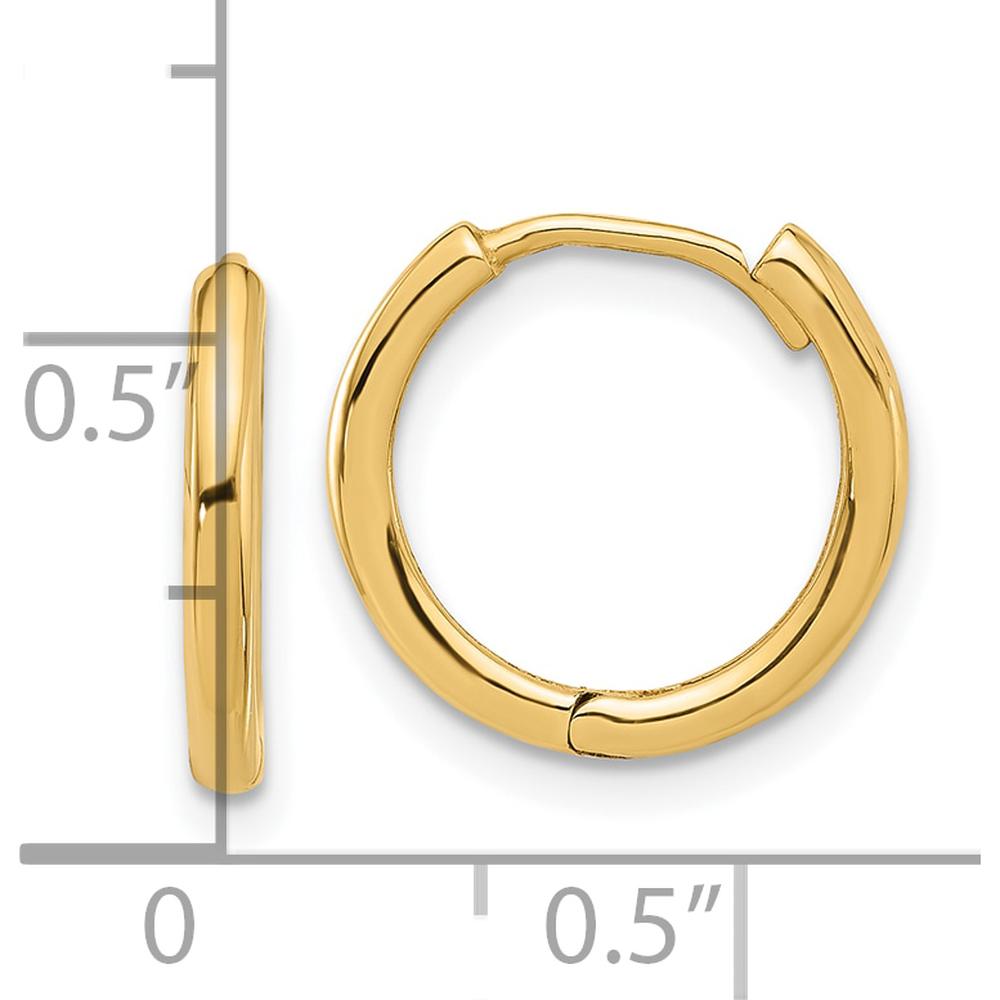 14K Yellow Gold Polished Hinged Hoop Earrings - 13.5mm Length, 14.5mm Width by 0