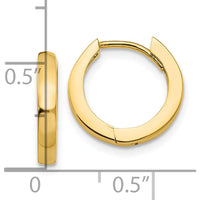 14K Yellow Gold Polished Hinged Hoop Earrings - 13.7mm Length by 0