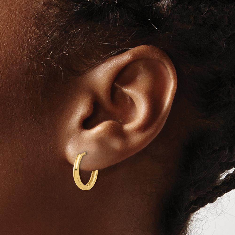 14K Yellow Gold Polished Hinged Hoop Earrings - 14.3mm Length by 0