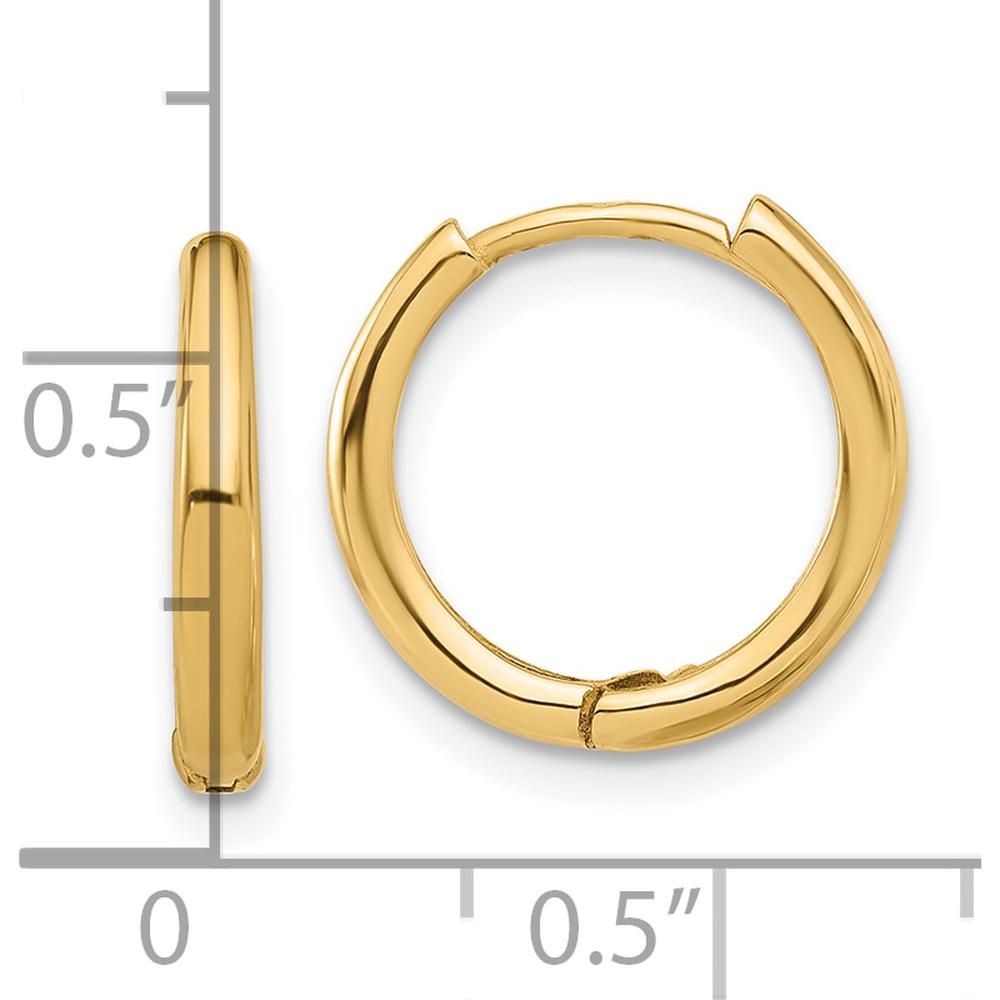 14K Yellow Gold Polished Hinged Hoop Earrings - 14.3mm Length by 0