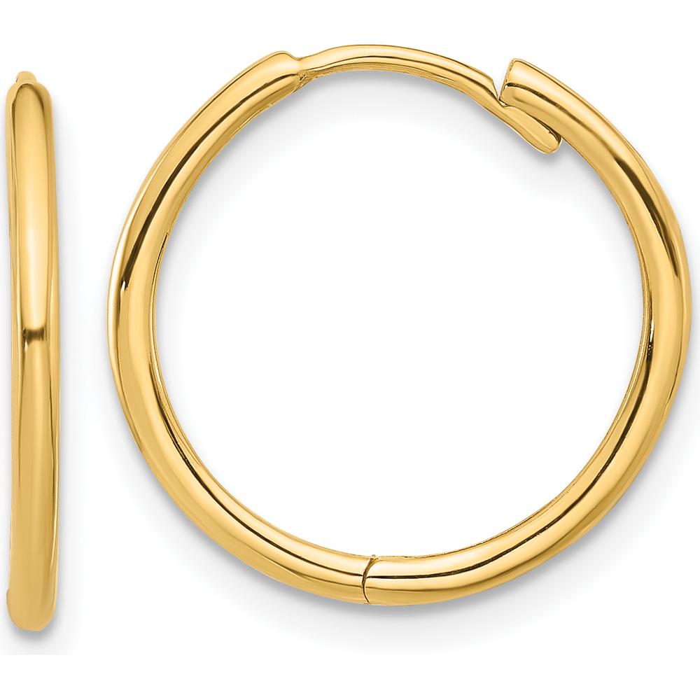 14K Yellow Gold Polished Hinged Hoop Earrings - 15.7mm Length, 18mm Width by 0