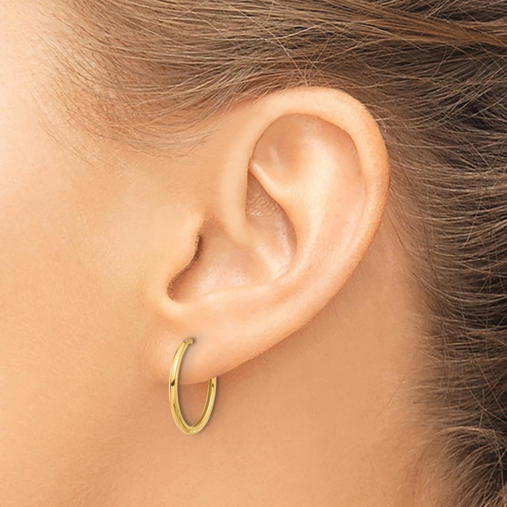 14K Yellow Gold Polished Hinged Hoop Earrings - 15.7mm Length, 18mm Width by 0