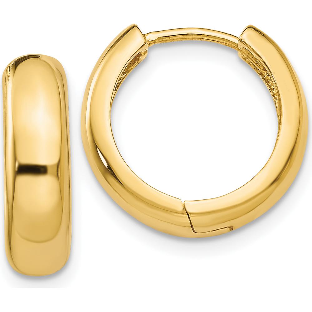 14K Yellow Gold Polished Hinged Hoop Earrings - 15mm Length by 0