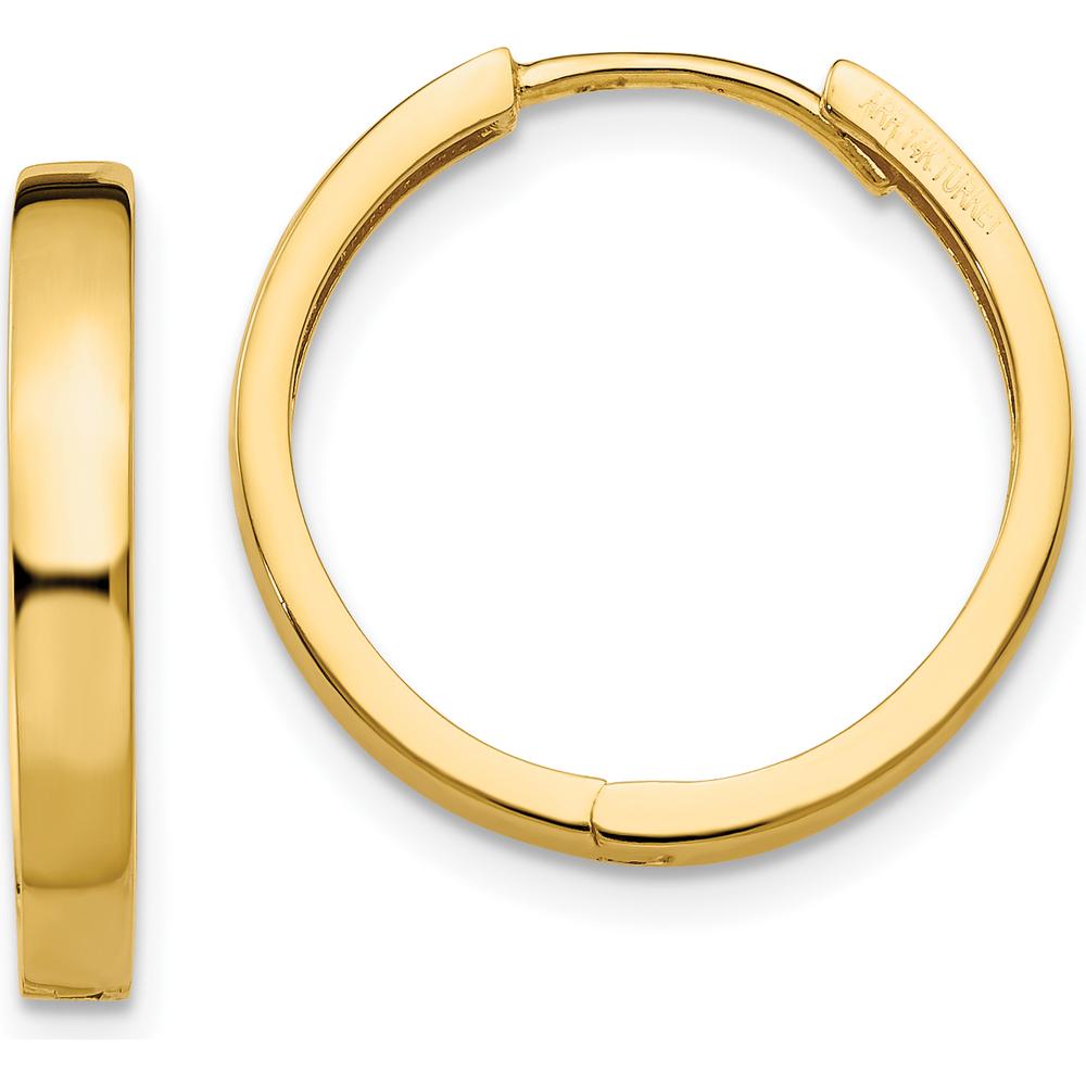 14K Yellow Gold Polished Hinged Hoop Earrings - 18mm Diameter, 3mm Width by 0
