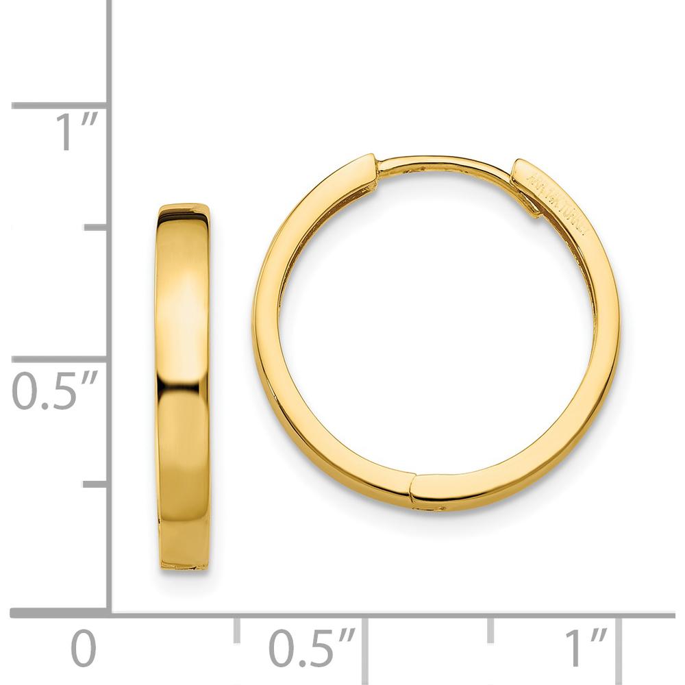 14K Yellow Gold Polished Hinged Hoop Earrings - 18mm Diameter, 3mm Width by 0