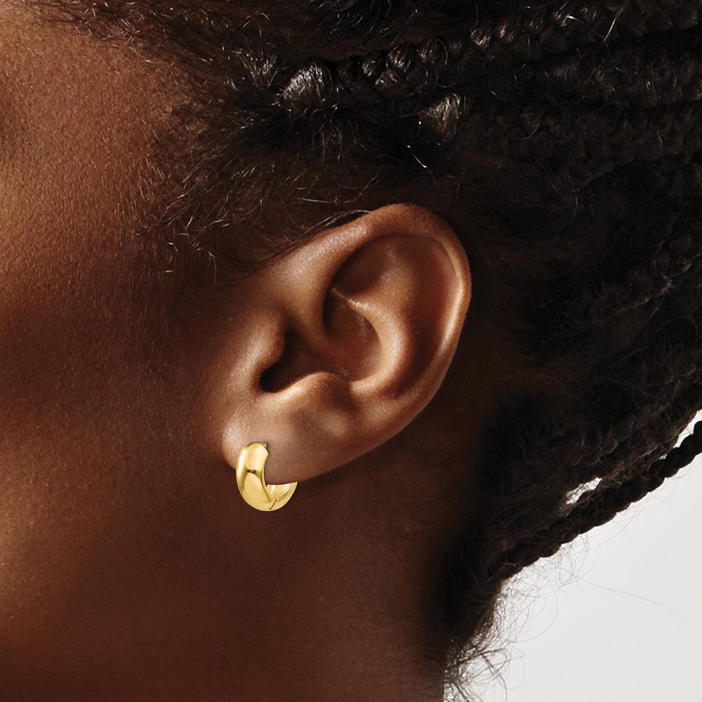 14K Yellow Gold Polished Hinged Hoop Earrings - 7mm Width by 0