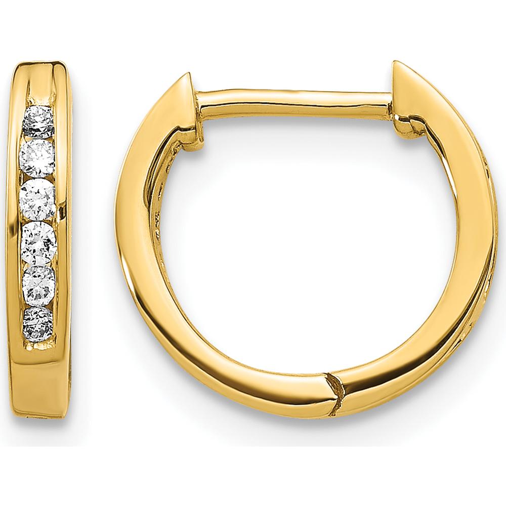 14K Yellow Gold Polished Hinged Hoop Earrings with 12 Round Natural Diamonds - 0.12 Carat Total Diamond Weight by Monteluci Fine Jewelry