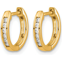 14K Yellow Gold Polished Hinged Hoop Earrings with 12 Round Natural Diamonds - 0.12 Carat Total Diamond Weight by Monteluci Fine Jewelry