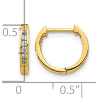 14K Yellow Gold Polished Hinged Hoop Earrings with 12 Round Natural Diamonds - 0.12 Carat Total Diamond Weight by Monteluci Fine Jewelry