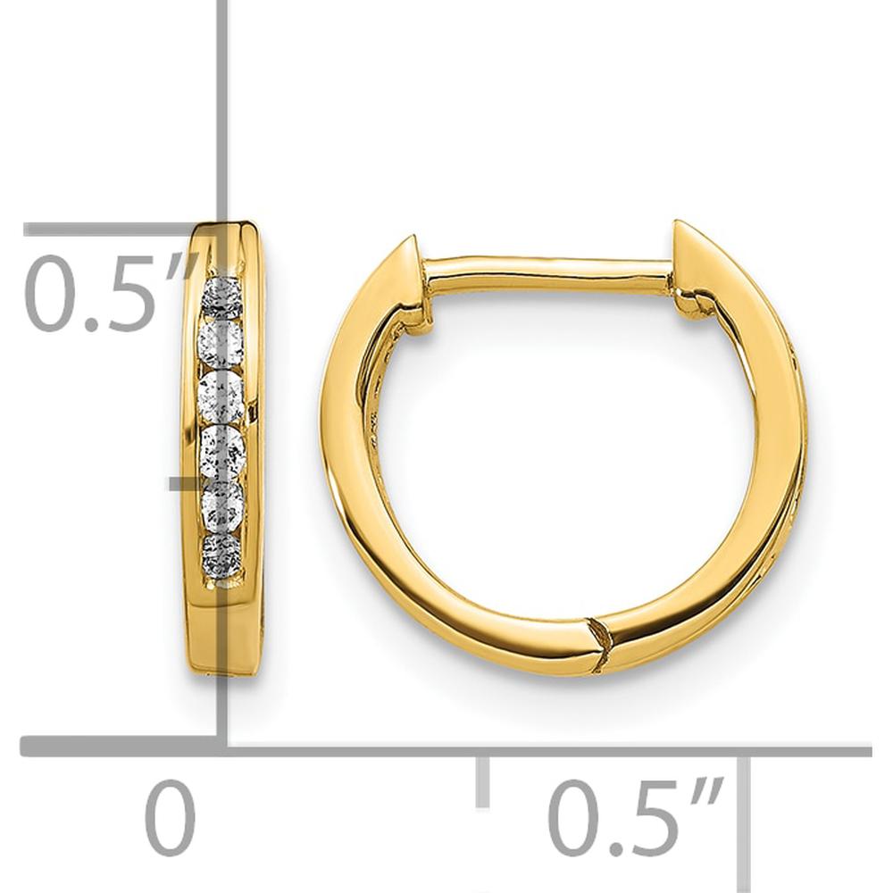 14K Yellow Gold Polished Hinged Hoop Earrings with 12 Round Natural Diamonds - 0.12 Carat Total Diamond Weight by Monteluci Fine Jewelry
