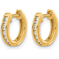 14K Yellow Gold Polished Hinged Hoop Earrings with 14 Round Diamonds - 0.01 Carat Total Diamond Weight by Monteluci Fine Jewelry