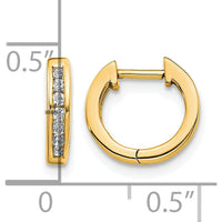 14K Yellow Gold Polished Hinged Hoop Earrings with 14 Round Diamonds - 0.01 Carat Total Diamond Weight by Monteluci Fine Jewelry