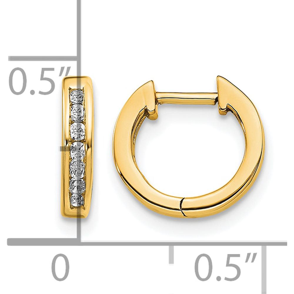 14K Yellow Gold Polished Hinged Hoop Earrings with 14 Round Diamonds - 0.01 Carat Total Diamond Weight by Monteluci Fine Jewelry