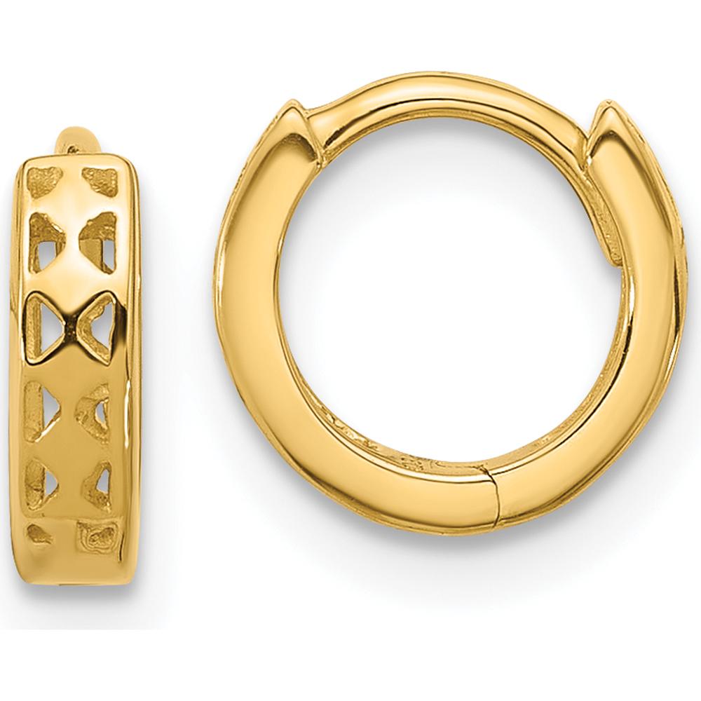 14K Yellow Gold Polished Hinged Hoop Earrings with Cut-out Design by 0