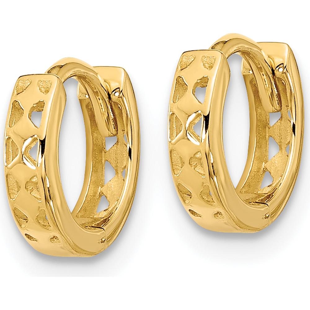14K Yellow Gold Polished Hinged Hoop Earrings with Cut-out Design by 0