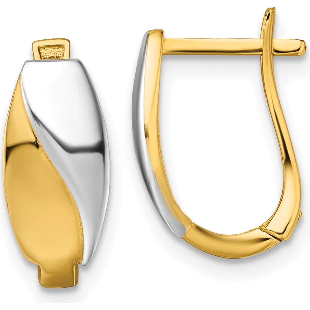 14K Yellow Gold Polished Hinged Hoop Earrings with White Rhodium Accents by 0