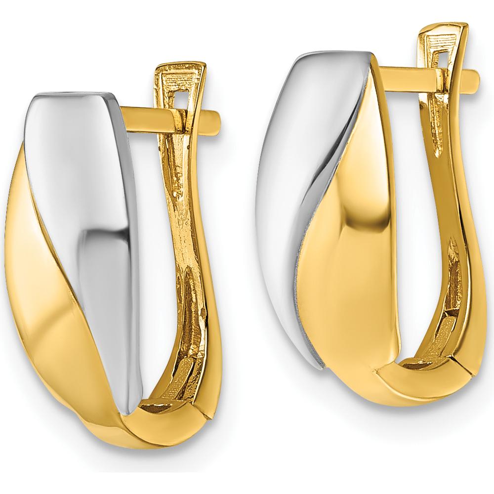 14K Yellow Gold Polished Hinged Hoop Earrings with White Rhodium Accents by 0
