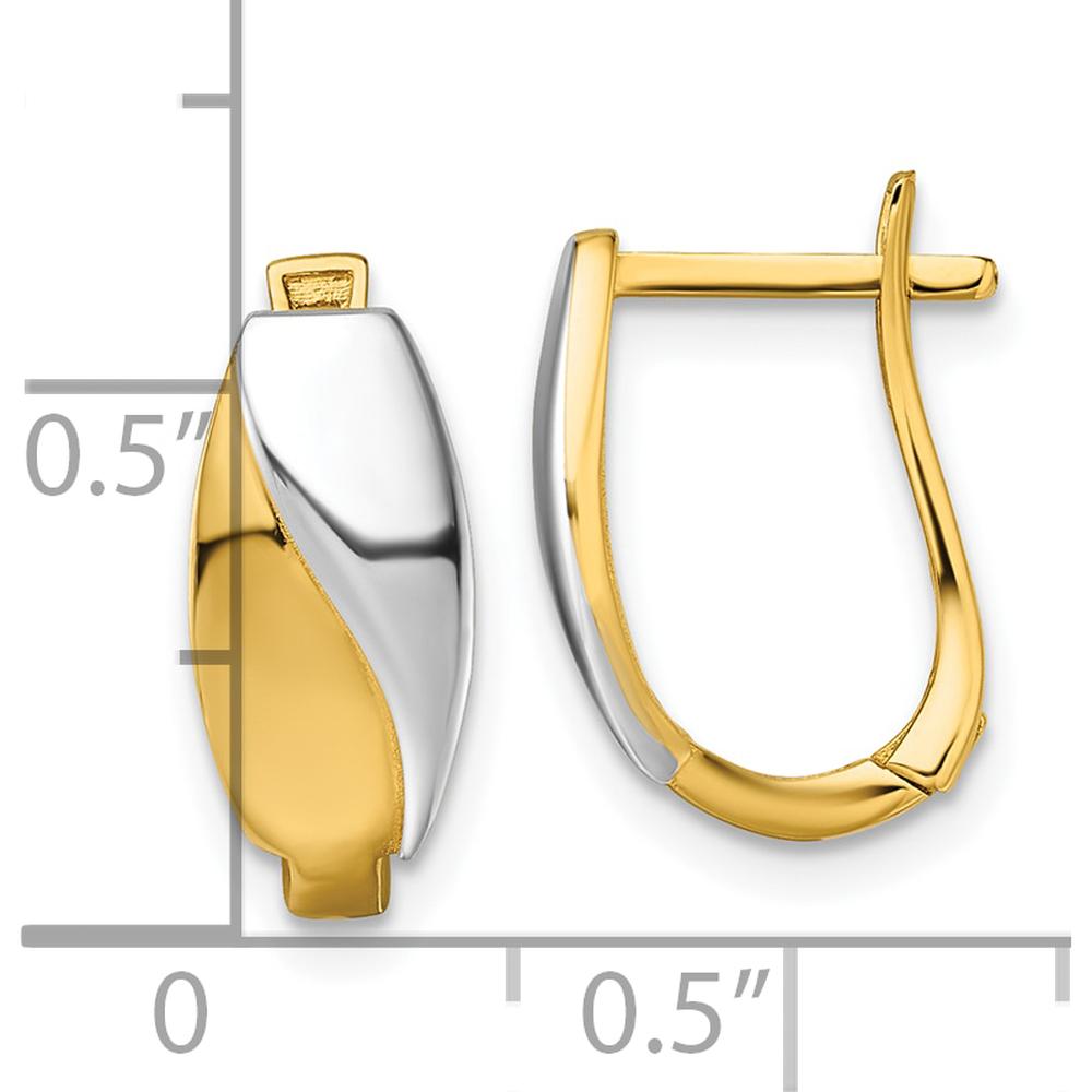14K Yellow Gold Polished Hinged Hoop Earrings with White Rhodium Accents by 0