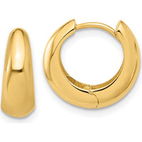 14K Yellow Gold Polished Hinged Huggie Hoop Earrings - 13.3mm Length by 0