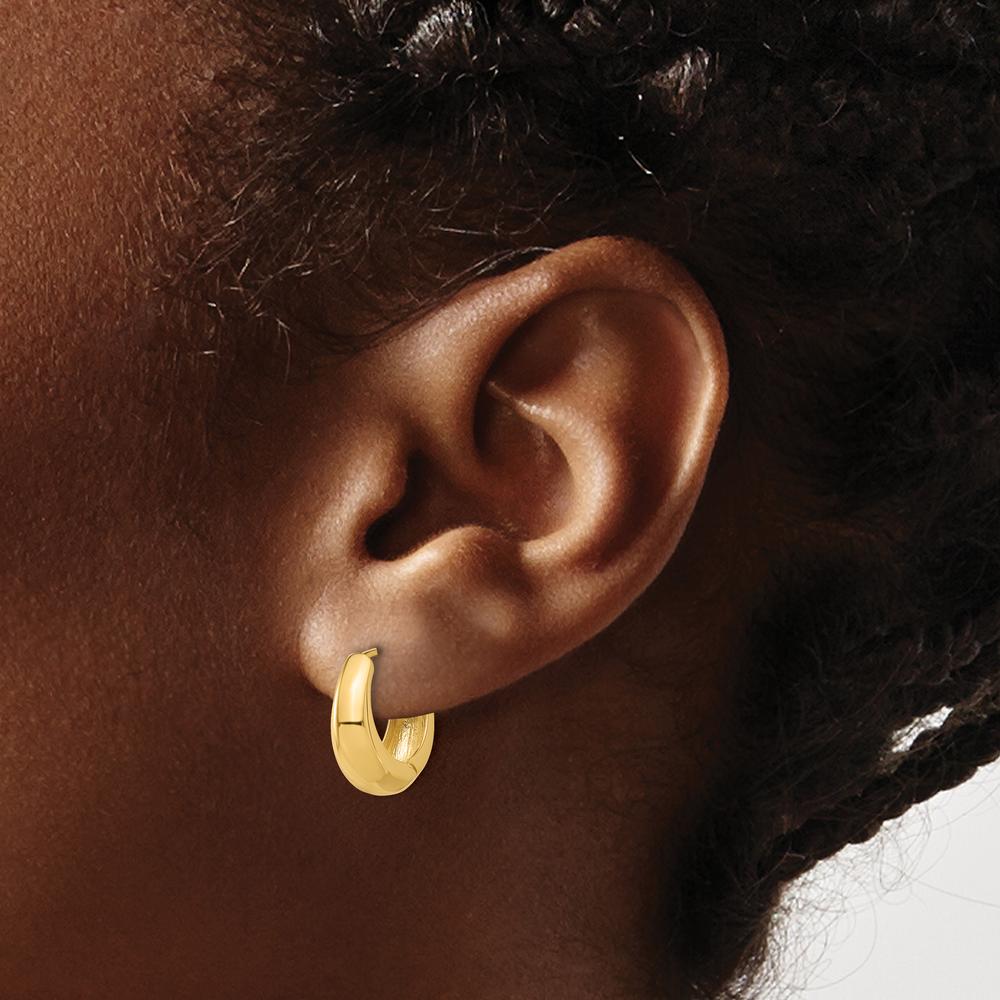 14K Yellow Gold Polished Hinged Huggie Hoop Earrings - 13.3mm Length by 0