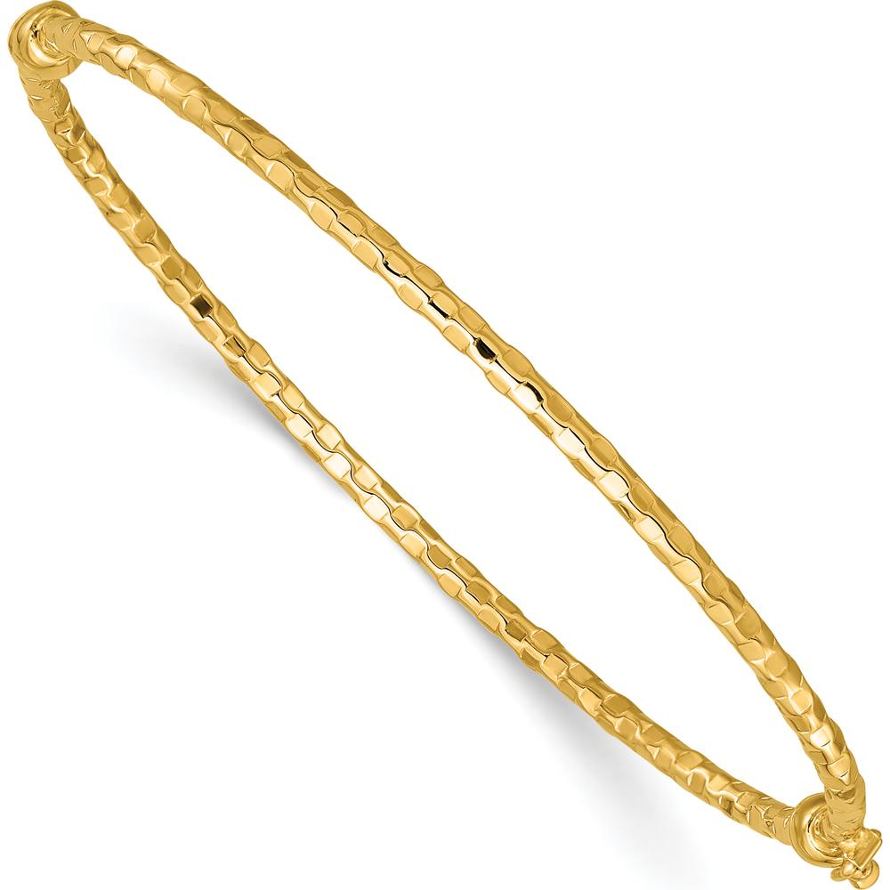14K Yellow Gold Polished Hinged Oval Bangle Bracelet with Diamond-Cut Texture by Oro Pregiato