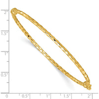 14K Yellow Gold Polished Hinged Oval Bangle Bracelet with Diamond-Cut Texture by Oro Pregiato