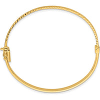 14K Yellow Gold Polished Hinged Oval Bangle Bracelet with Diamond-Cut Textured Finish by Oro Pregiato