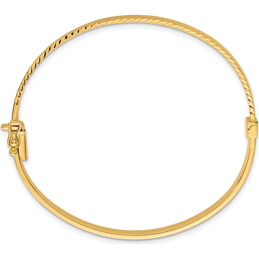 14K Yellow Gold Polished Hinged Oval Bangle Bracelet with Diamond-Cut Textured Finish by Oro Pregiato