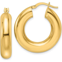 14K Yellow Gold Polished Hollow 6mm Large Round Hoop Earrings by 0