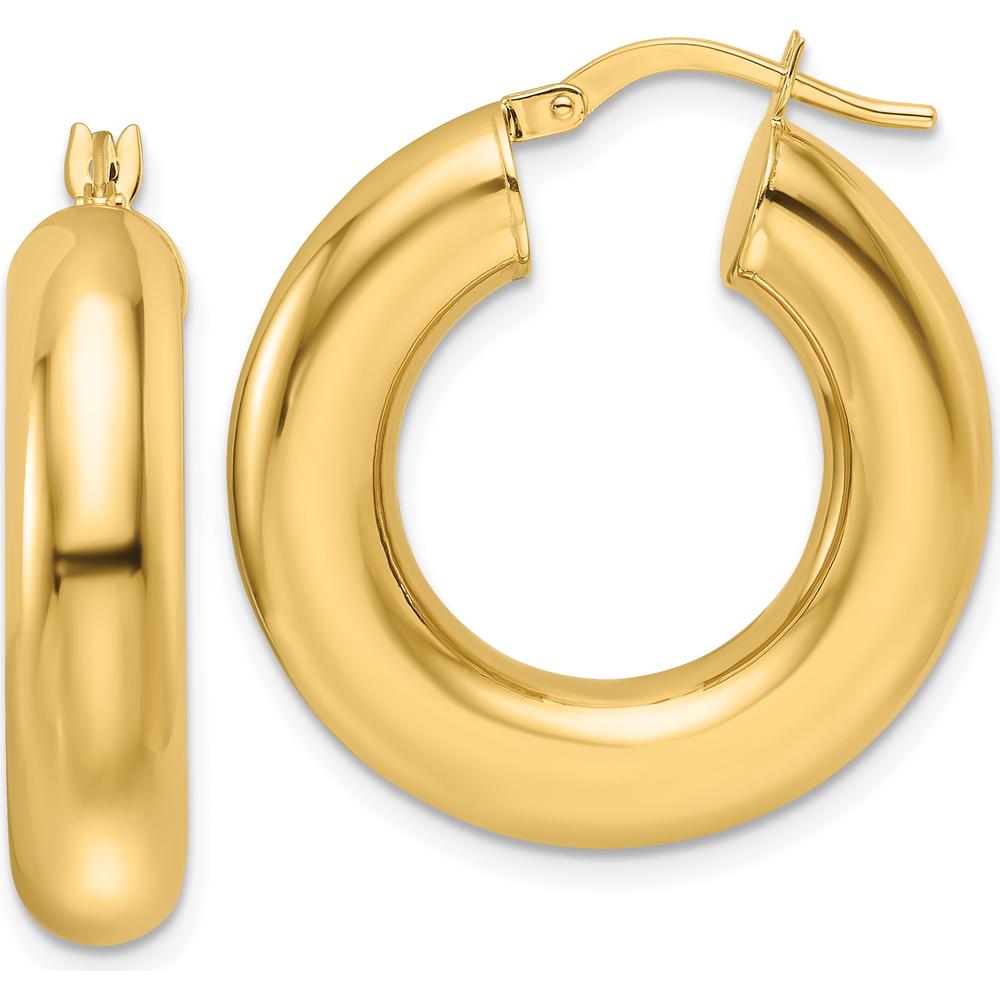 14K Yellow Gold Polished Hollow 6mm Large Round Hoop Earrings by 0