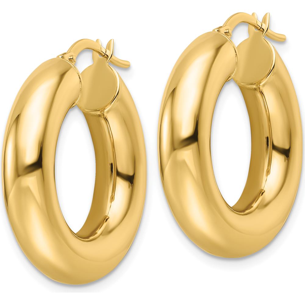 14K Yellow Gold Polished Hollow 6mm Large Round Hoop Earrings by 0