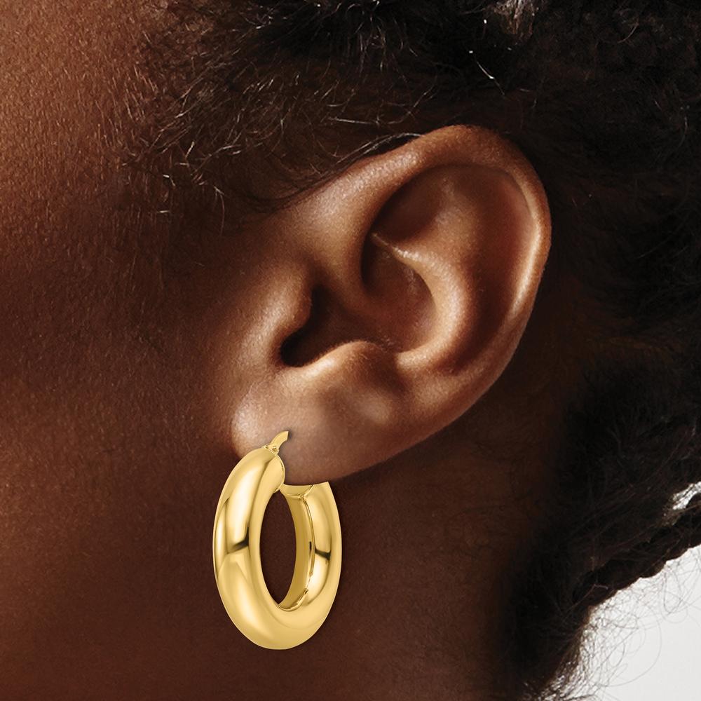 14K Yellow Gold Polished Hollow 6mm Large Round Hoop Earrings by 0